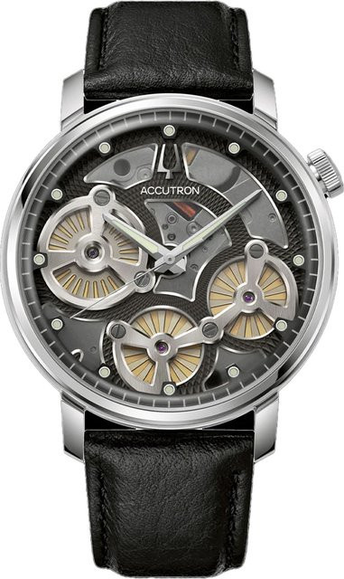 Bulova Herrenuhr, Kinetik, Edelstahl, 44 mm, Leder, Grau, 5 ATM - Bild 1