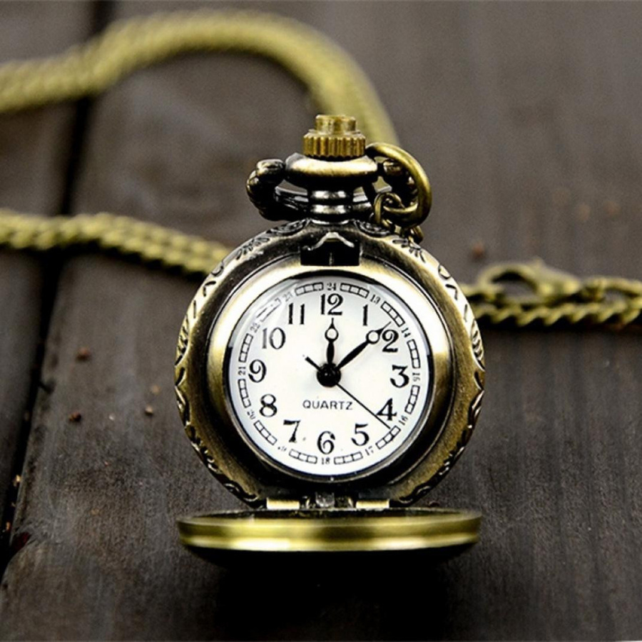 Amusedly Retro Vintage Steampunk Quarz Halskette mit Anhänger in Gold, runde Uhr mit Blumen, Eiffelturm und chinesischen Zodiac Mustern für Damen und Herren - Bild 1