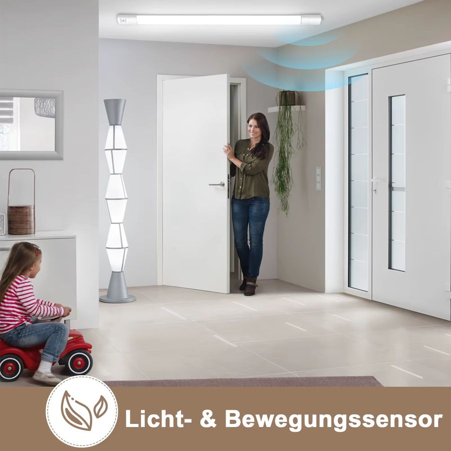 Oraymin LED Deckenleuchte mit Bewegungssensor, 36W, 4000LM, 4000K, IP66 wasserdichte Rohr Lampe für Keller, Werkstatt und Garage, Länge: 117 cm - Bild 2