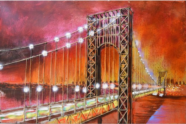 DELUKE 3D-Metallbild Brücke in Bunt, Vintage Wandbild aus Stahl, Höhe: 120,5 cm, Breite: 80 cm, Tiefe: 4 cm