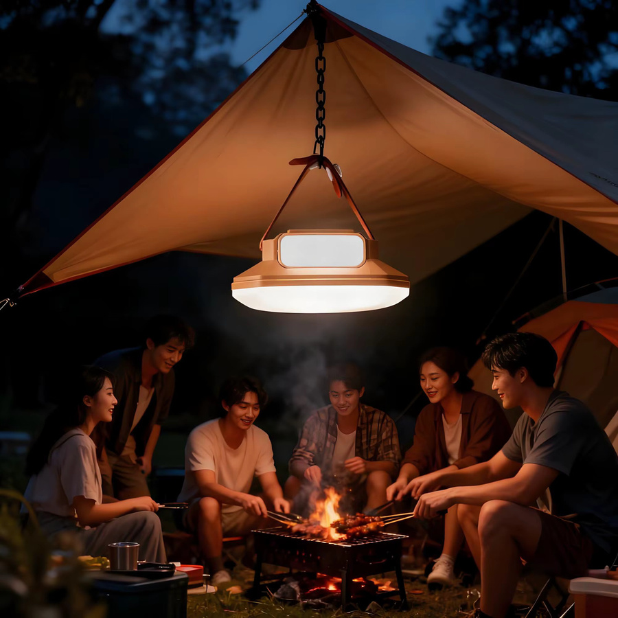 ESMARTER Outdoor Camping Laterne mit Akku, tragbare Hängelampe für Zelt und Garten in Braun und Weiß - Bild 3