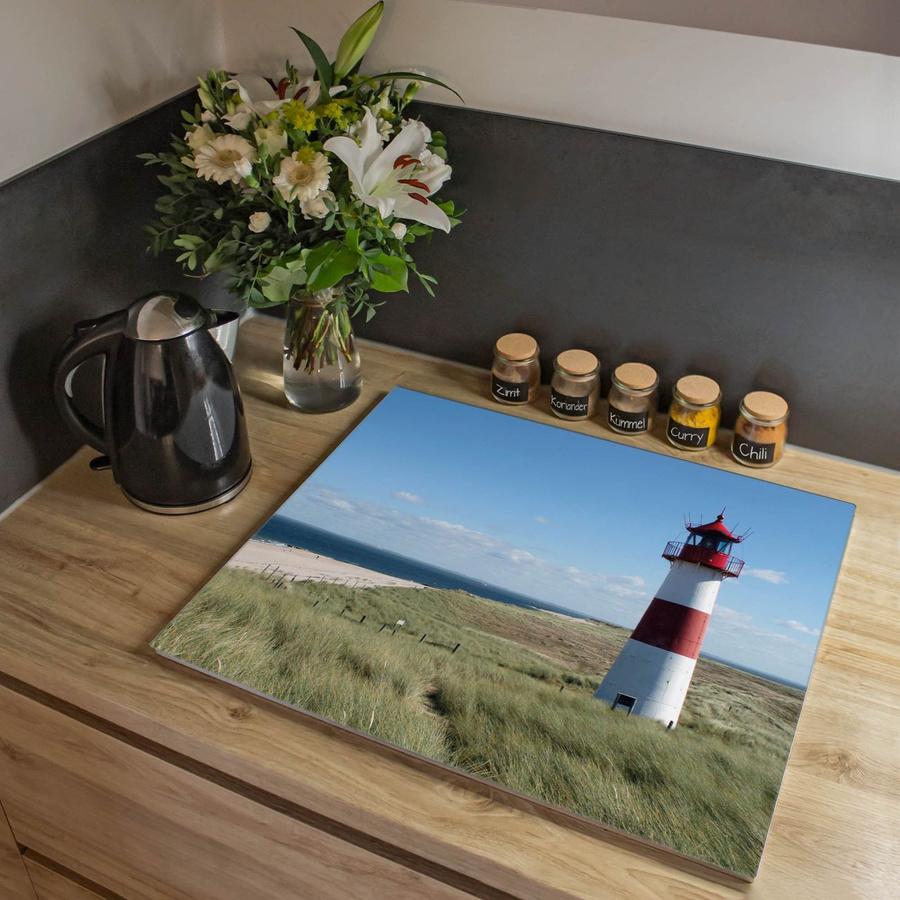 Banjado Herdabdeckplatte aus Glas mit Leuchtturm-Motiv, einteilig, B/T: 60 x 52 cm, Mehrfarbig - Bild 1