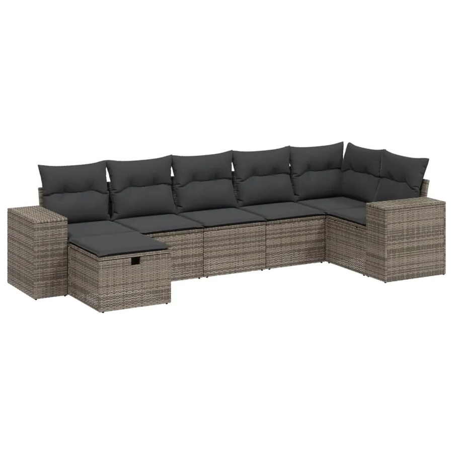 vidaXL 7-tlg. Garten-Sofagarnitur aus Poly-Rattan in Grau mit Kissen und Ottoman im L-Shape Design - Bild 2