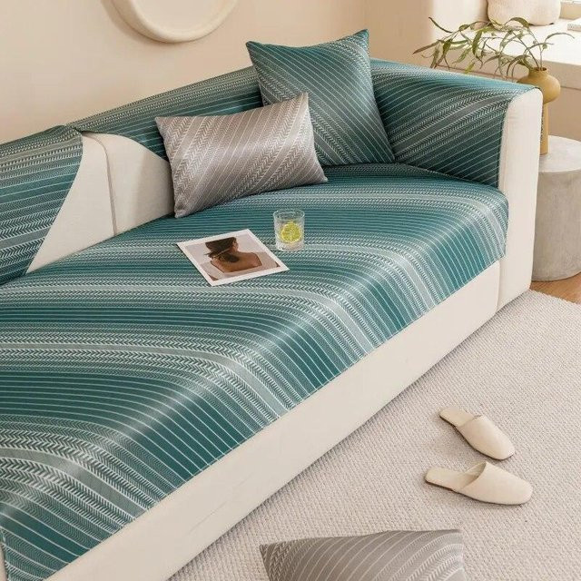 Waschbare Sofa Abdeckung aus Eis Seide in Türkis, kühlend und rutschfest, B: 120 cm, T: 90 cm - Bild 1