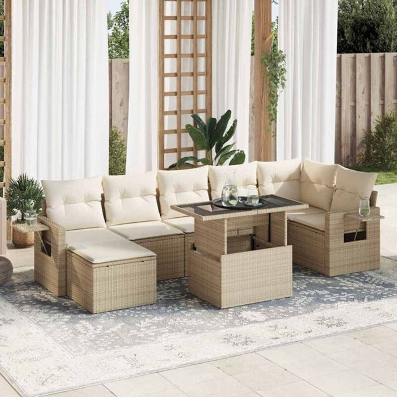 8-tlg. Garten-Sofagarnitur aus Polyrattan mit Kissen in Beige von vidaXL - Bild 1
