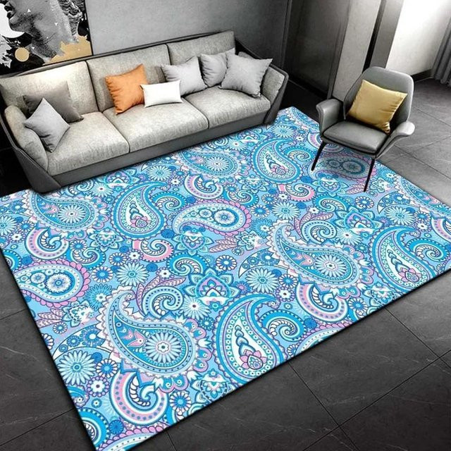 Lodestar Paisley Teppich in Schwarz und Weiß mit geometrischem Wirbel- und Blumenmuster, B/B: 40 x 60 cm - Bild 1