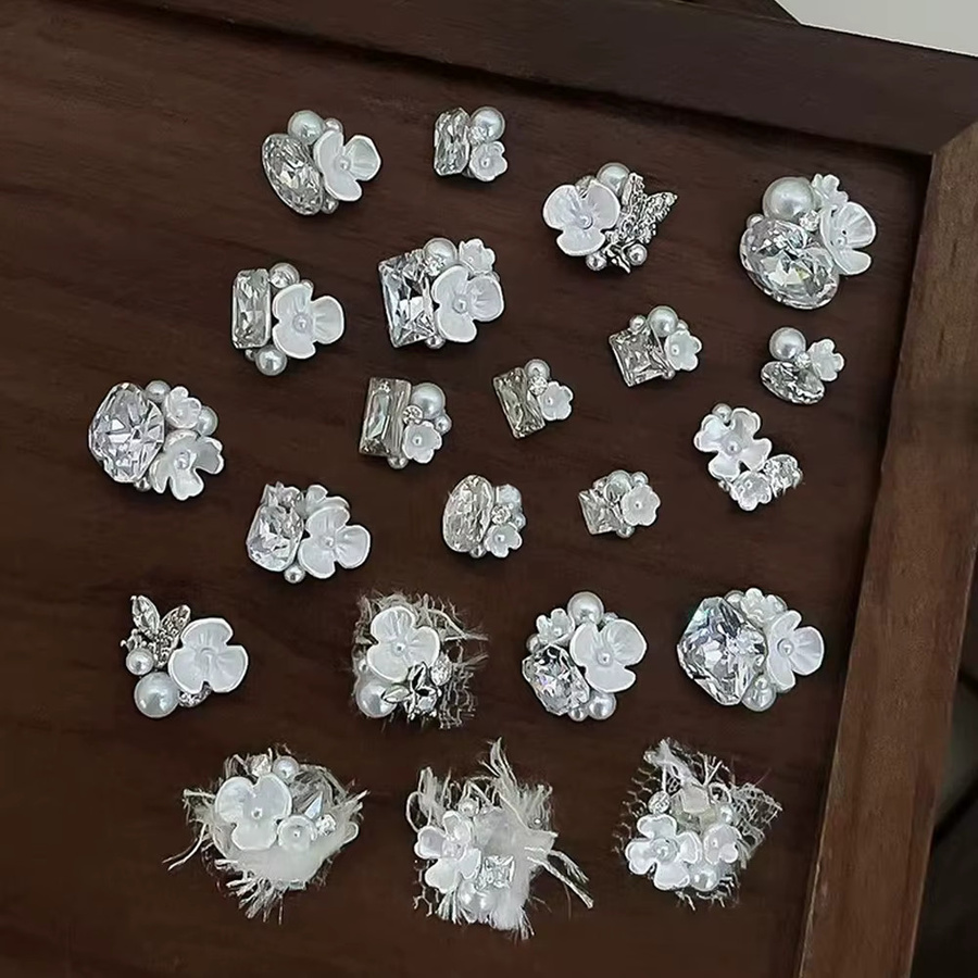 kaniu Nagel Schmuck 3D Kristall Strass Blumen mit Perlen, Glänzend - Bild 4