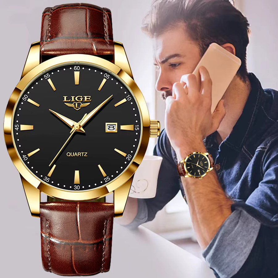 LIGE Chronograph, Quarz, Leder, Schwarz, Herren - Bild 3
