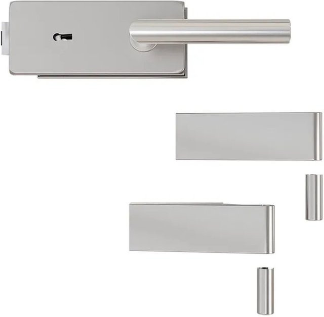 Hansaglas Glastürbeschlag Studio Buntbartschloss Eckig Glastür Beschlag-Set aus Edelstahl in Silber - Bild 1