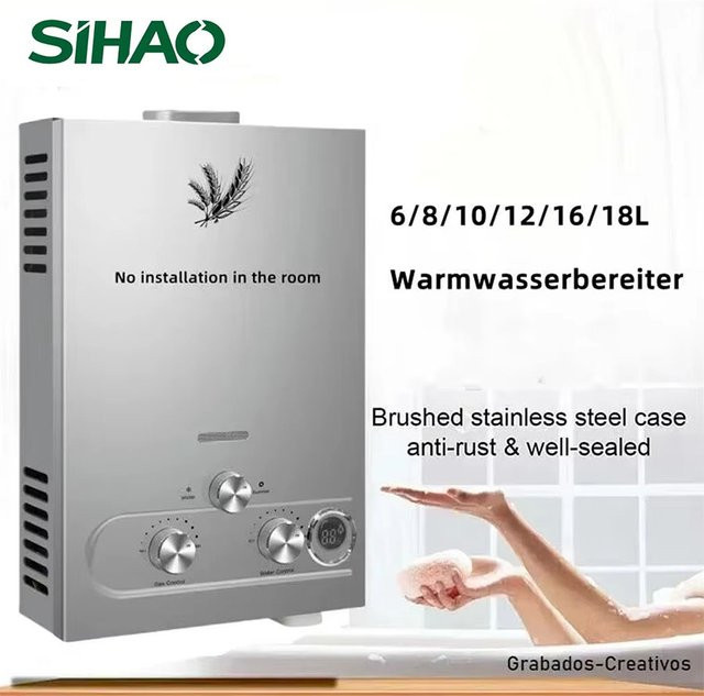 SIHAO LPG-Warmwasserbereiter aus Edelstahl in Silber für Propan und Butan - Bild 1