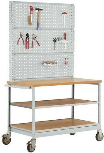 Manuflex MW2011.7035 Werkbank Mobil mit Lochwand in Lichtgrau (RAL 7035) B: 113,5 cm, H: 78,0 cm, T: 59,0 cm - Bild 1