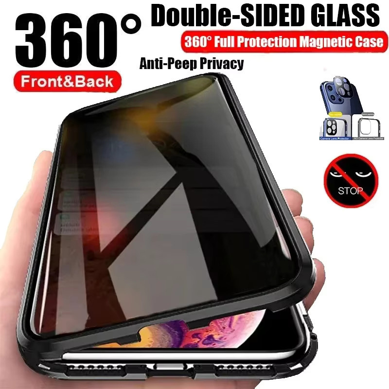 Magnetische Xiaomi Handyhülle mit Anti-Peeping-Effekt aus gehärtetem Glas und Objektivschutz in Grün für 17 Pro Max, 15T, 13T und 14 Ultra - Bild 3