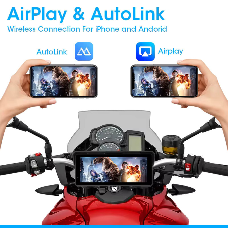 Jansite Motorrad Dashboard Display mit Carplay, Android Auto und GPS Navigation, IPX7 wasserdicht, Schwarz, 5 Zoll - Bild 4