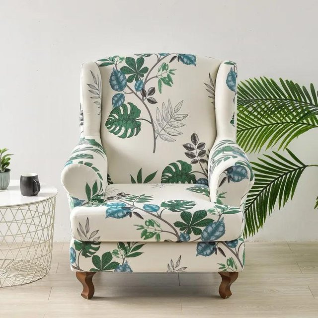 Yiran Furniture Ohrensessel Bezug aus elastischem Spandex mit Kissenhülle, Nordische Blume Design, Mehrfarbig - Bild 1