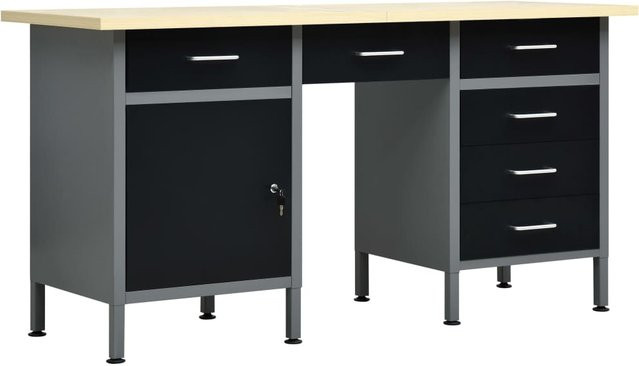 Vidaxl Schreibtisch aus Stahl in Schwarz, höhenverstellbar, B/T/H: 160 x 60 x 85 cm - Bild 1