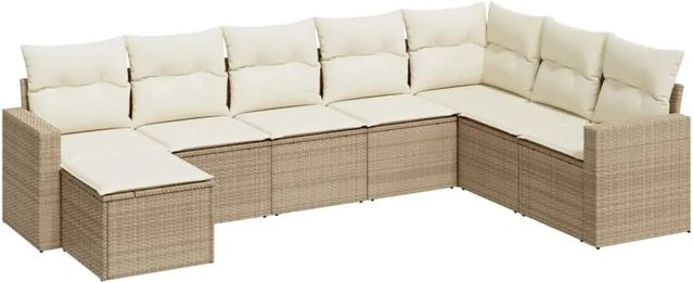 vidaXL 8-teilige Garten-Sofagarnitur in L-Form aus Poly-Rattan mit Kissen in Beige - Bild 1