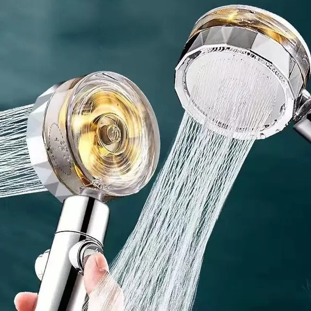 DOCO LAB Duschkopf mit rotierendem Doppelturbo-Druckpropeller in Chrom und Silber, rund - Bild 1