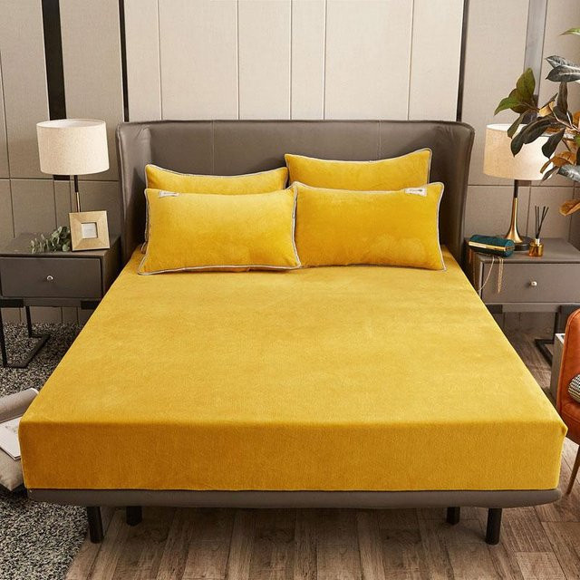 Get to bed Samt-Matratzenbezug für Doppelbetten in Gelb, rutschfest und antibakteriell, B/T: 180 x 200 cm - Bild 1