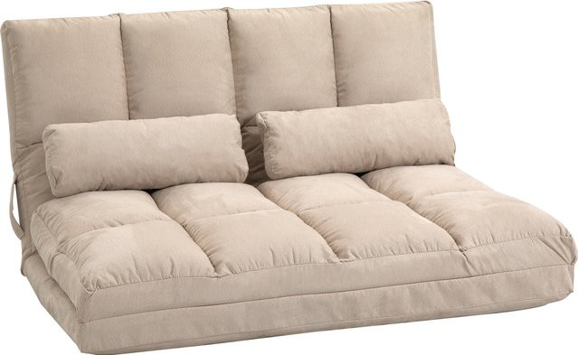 HOMCOM 2-in-1 Bodenstuhl als Bodensessel und Bett mit verstellbarer Rückenlehne in Beige, Samt und Stahl, B/T/H: 102 x 73 x 60 cm - Bild 1