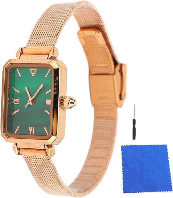 DIYelecs Armbanduhr Quarz, Edelstahl, Roségold, Rechteckig, Grün, Damen - Bild 1