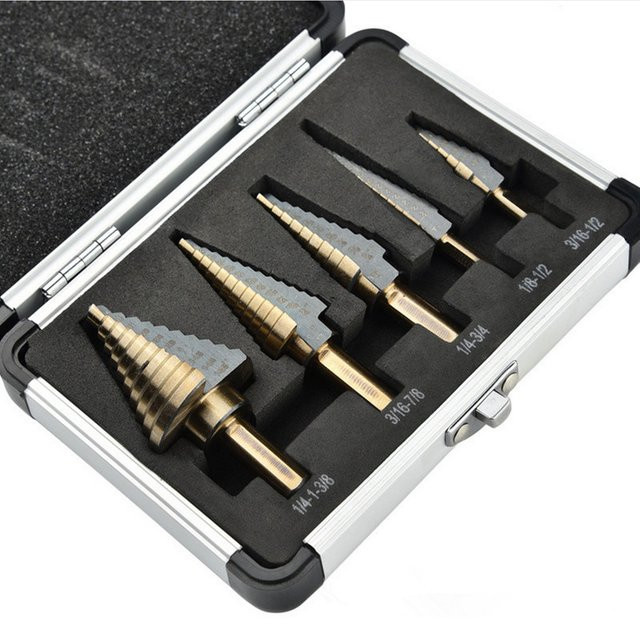 Justinlau 5-teiliges HSS-Cobalt Stufenbohrer-Set mit Titan-Kern in Gold, Mehrlochschneider-Bohrer-Set inklusive Aufbewahrungsgehäuse - Bild 1