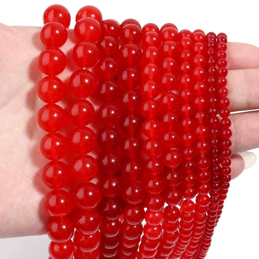 louleur Natursteinperlen, roter Chalcedon, rund, Unisex - Bild 3