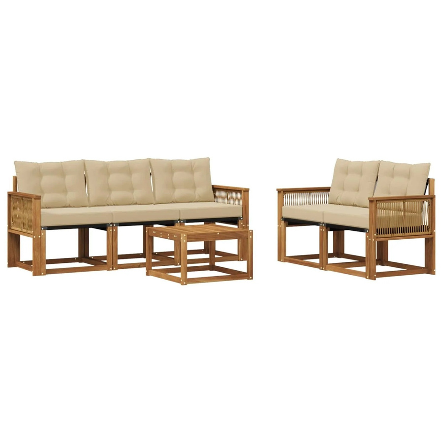 vidaXL Outdoor-Sofagarnitur aus Akazienholz mit Textilene und Kissen in Natur und Beige - Bild 2