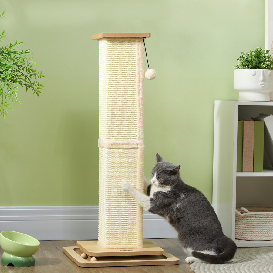 PawHut 3-in-1 Kratzbaum für Katzen mit Spielball, Kratzsäule aus Sisal und Holz, Farbe: Eiche/Beige, Höhe: 87 cm - Bild 2