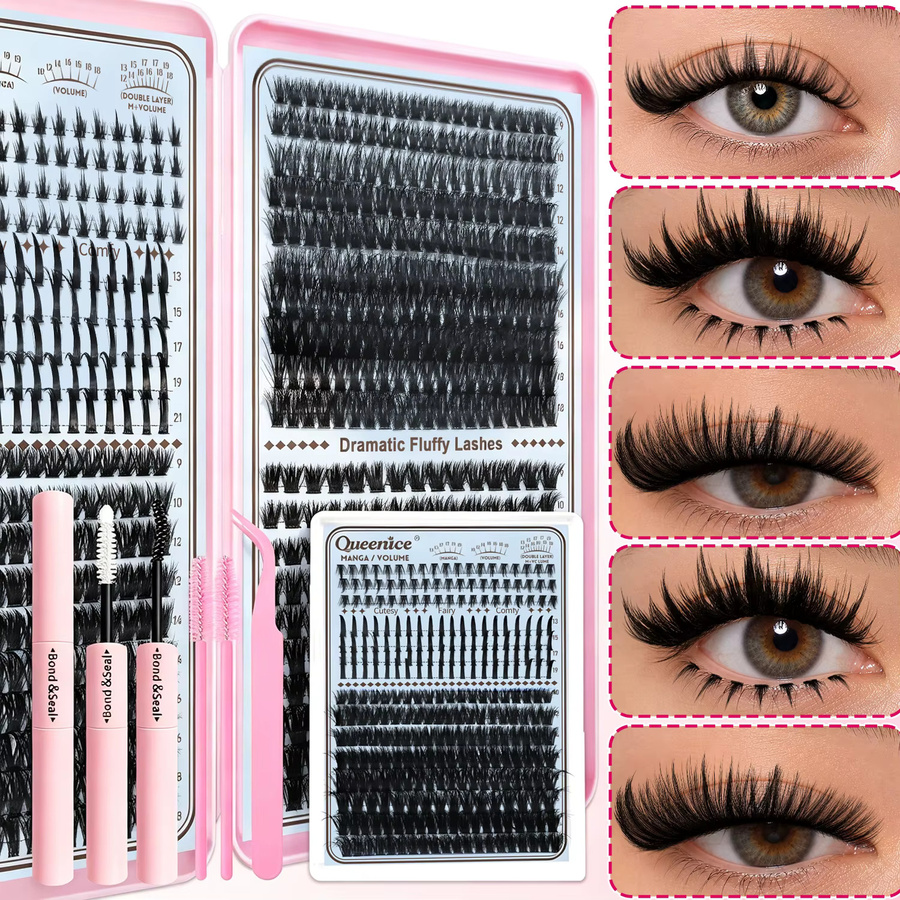 QUEENICE Manga Volume Lash Kit, Spiky Bottom Lash Clusters, Black, Damen - Bild 1