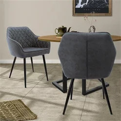 2er Set Esszimmerstühle ML-Design in Anthrazit mit Kunstlederbezug und Metallbeinen - Bild 1