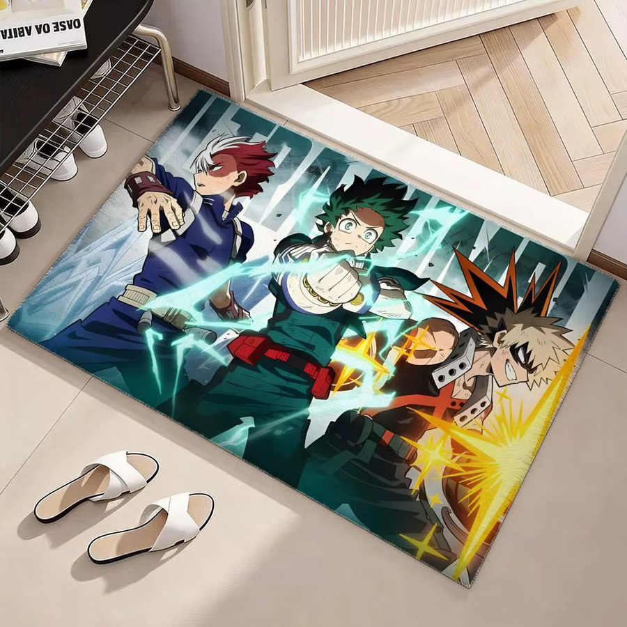 My AnimeHero A-Academia Bodenmatte aus Flanell und Polyester, rutschfest und verdickt, rechteckig, schwarz und mehrfarbig, ideal für dein Wohnzimmer - Bild 2
