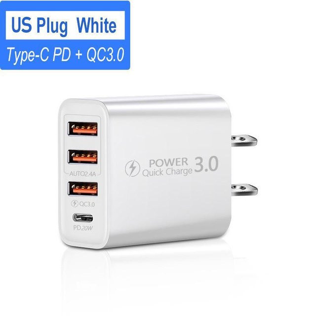 TopSky Universelles Reiseladegerät mit 3 USB-Anschlüssen, Typ-C und PD-Adapter in Weiß (US/EU/UK) - Bild 1