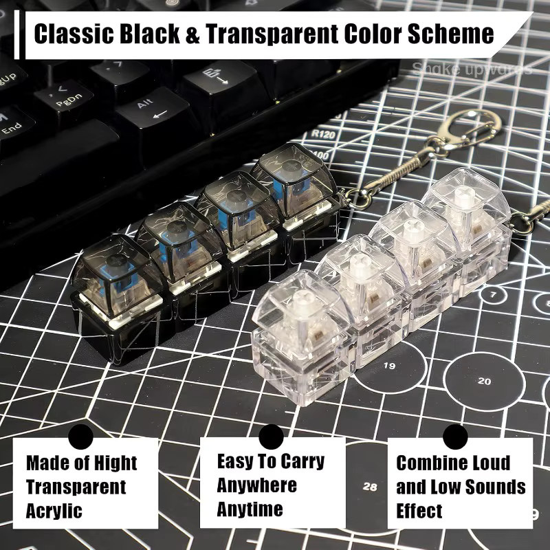 DUTRIEUX 4-in-1 Tastatur-Stressabbau-Schlüsselanhänger, transparentes Fidget-Spielzeug, Aluminiumlegierungs-Clip - Bild 3