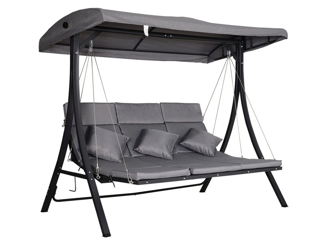 Outsunny Hollywoodschaukel aus Metall in Grau mit Sonnendach und Kissen, B/H/T: 200 x 168 x 115 cm - Bild 3