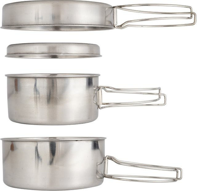 CLS 4-teiliges Camping-Kochgeschirr-Set aus Edelstahl in Silber und Weiß mit Topf, Schüssel und Utensilien für Outdoor-Aktivitäten - Bild 1