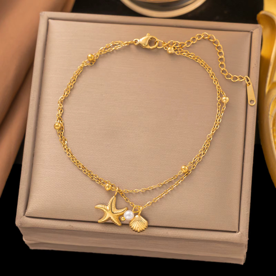 Meaeguet Fußkettchen Edelstahl, Gold, Perle, Seestern - Bild 2