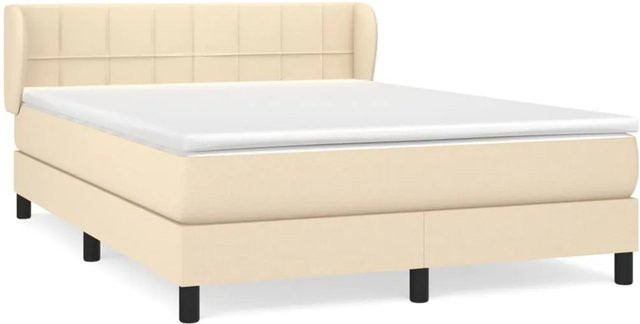 vidaXL Boxspringbett mit Matratze und Kopfteil in Creme, Hybrid-Bett mit Taschenfederkern aus Stoff und Lärchenholz, B/T/H: 140 x 200 x 78 cm - Bild 1