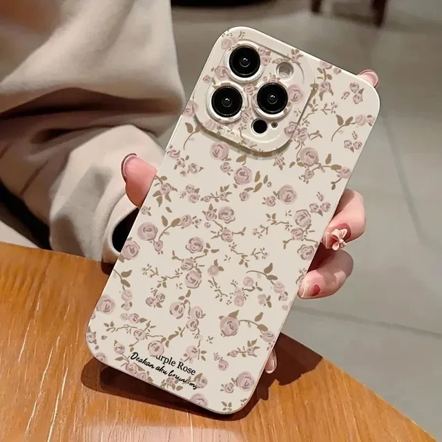 Stoßfeste Silikonhülle mit Vintage Rose Floral Flowers Design für iPhone 16 15 14 13 12 11 Pro Max Plus SE in Pink und Multicolour - Bild 1
