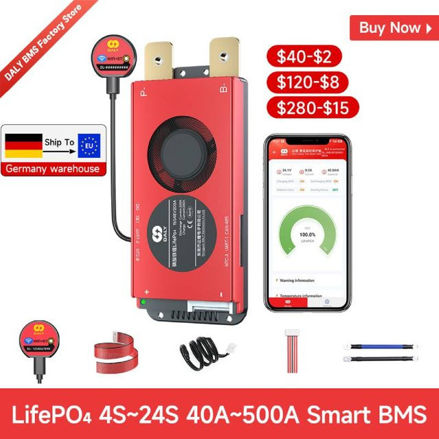 Daly Smart BMS mit Bluetooth für LiFePO4 Akkus (4S 12V bis 16S 48V) mit RS485 und CANBUS Schnittstellen - Bild 1