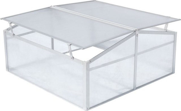 lovingHome Doppelgewächshaus Mini-Garten Gewächshaus als Frühbeet aus Aluminium und Polycarbonat, Silber/Grau/Transparent, B/T/H: 100 x 100 x 48 cm