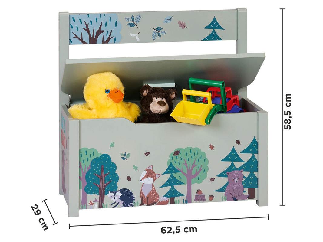 LIVARNO Truhenbank mit Waldtiermotiv in Blau für das Kinderzimmer, B/T/H: 58,5 x 40,0 x 29,0 cm - Bild 2