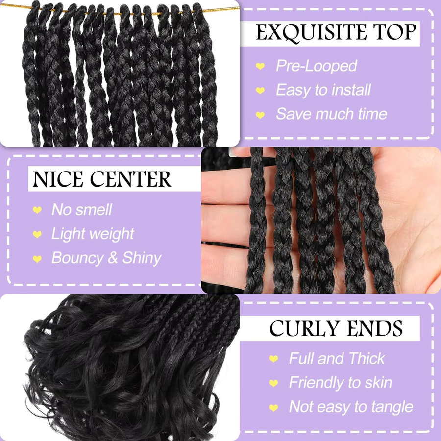 French Curl Crochet Braids Goddess Box Braids Häkelhaar, Synthetik - Bild 2