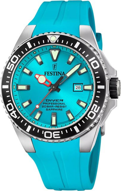 Festina Herrenuhr Diver, Quarz, Edelstahl, Saphirglas, 45 mm, Silikon, 20 ATM - Bild 1