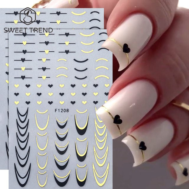 SWEET TREND Nagelaufkleber, schwarz-goldene geometrische Linien, Damen - Bild 1
