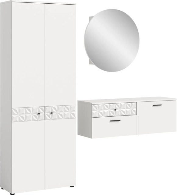 Inn.Furn Garderoben-Set Weiß Hochglanz mit Schuhschrank und Spiegel für den Flur, H x B x T: 195 x 192 x 35 cm - Bild 1