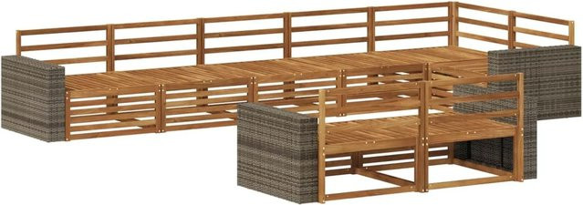 vidaXL Outdoor-Sofagarnitur aus Akazienholz in Braun, 8-teiliges L-Shape Set mit Mittelsofas, Ecksofa und Armlehnen - Bild 1