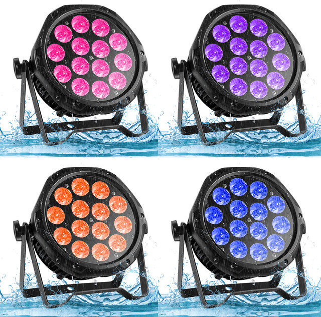 Yiflamefly 4er-Set RGBW LED Par-Scheinwerfer 140W IP65 wasserdicht, DMX Bühnenbeleuchtung für Außenbereich und Party, Schwarz - Bild 1