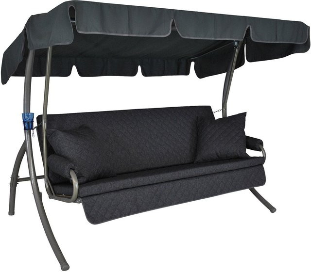 ANGERER Hollywoodschaukel LIVING 3-Sitzer Grau mit Sonnenverdeck und Polsterung, umwandelbar zum Bett, B/T/H: 240 x 160 x 145 cm - Bild 1