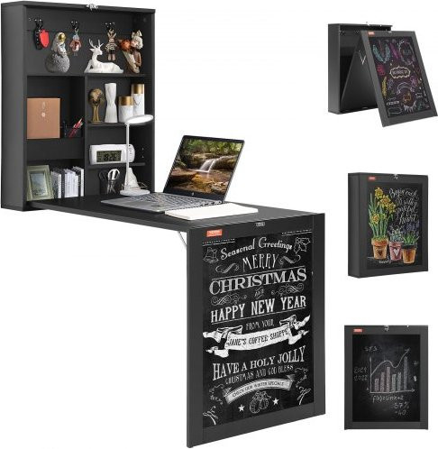 VEVOR Wandmontierbarer Schreibtisch mit Kreidetafel, Klappbarer Multifunktions-Tisch für dein Home Office in Schwarz, B/T/H: 147,0 x 60,0 x 45,36 cm - Bild 1