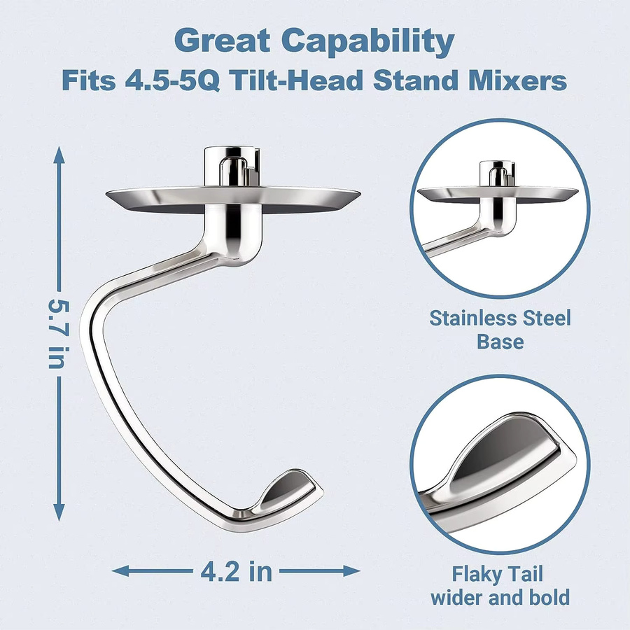 Edelstahl Teighaken in Silber als Ersatzteil für KitchenAid Kippkopf-Standmixer 1/2-5 Quart - Bild 2